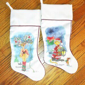 Pair Of Whimsical Christmas Stockings Wellington Beau Dangles Rinhart